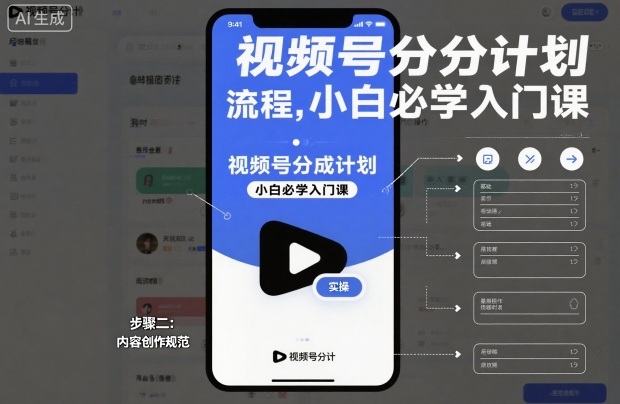 视频号分成计划实操流程，小白必学入门课-朽念云创