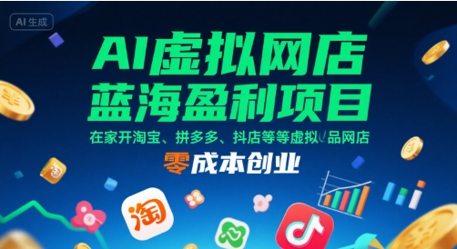 AI虚拟网店蓝海盈利项目，在家开淘宝、拼多多、抖店等虚拟品网店，零成本创业-朽念云创