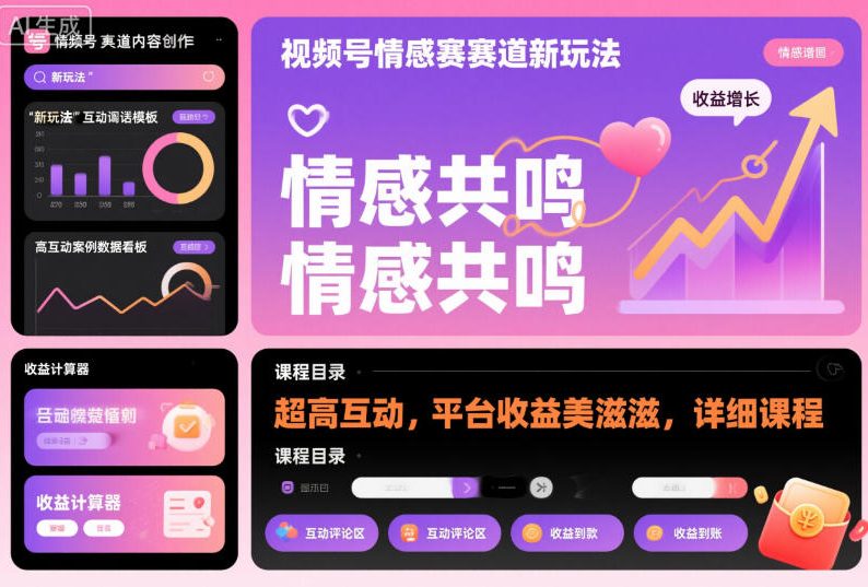 视频号情感赛道新玩法，超高互动，平台收益美滋滋，详细课程-朽念云创