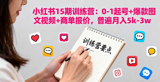 小红书15期训练营：0-1起号+爆款图文视频+商单报价，普遍月入5k-3w-朽念云创
