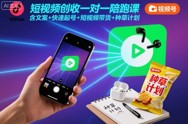 短视频创收一对一陪跑课，含文案+快速起号+短视频带货+种草计划-朽念云创