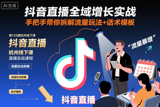 抖音直播全域增长实战第155期杭州线下课，手把手带你拆解流量玩法+话术模板-朽念云创