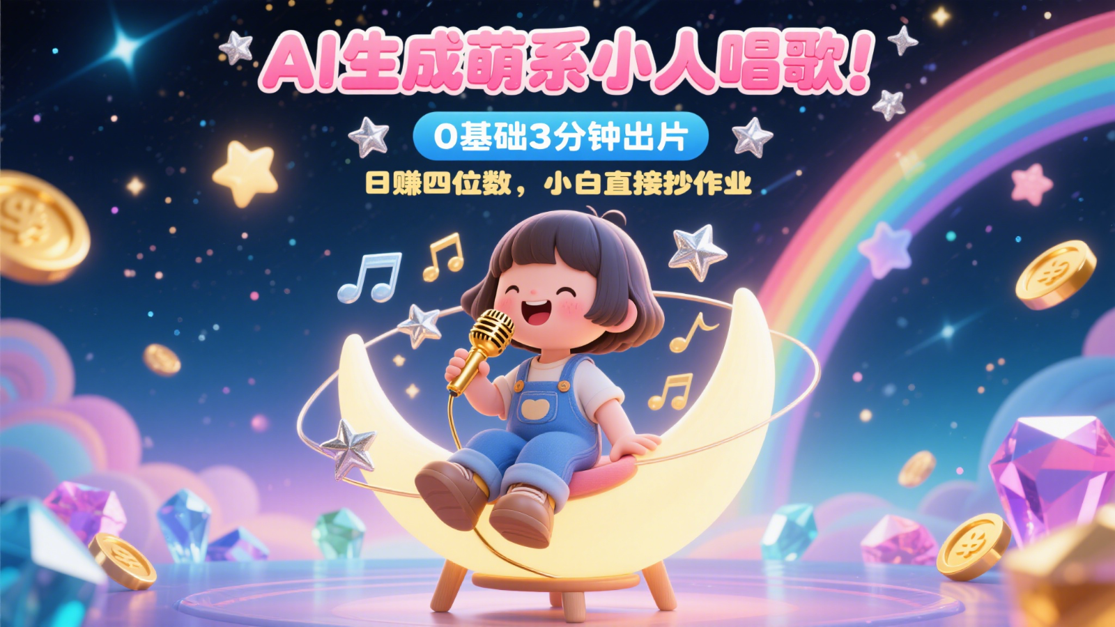 AI生成萌系小人唱歌！0基础3分钟出片，28个作品涨粉9万，日赚四位数，小白直接抄作业-朽念云创