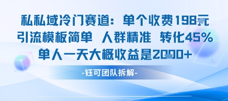 私域冷门赛道单个收费198米引流模板简单人群精准 45%的转化率单人一天大概收益多张-朽念云创