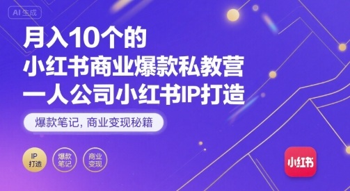 月入10个的小红书商业爆款私教营，一人公司小红书IP打造，爆款笔记，商业变现秘籍-朽念云创