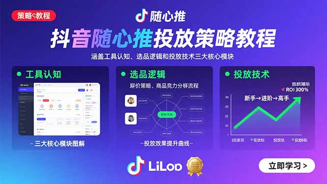 抖音随心推投放策略教程:涵盖工具认知、选品逻辑和投放技术三大核心模块-朽念云创