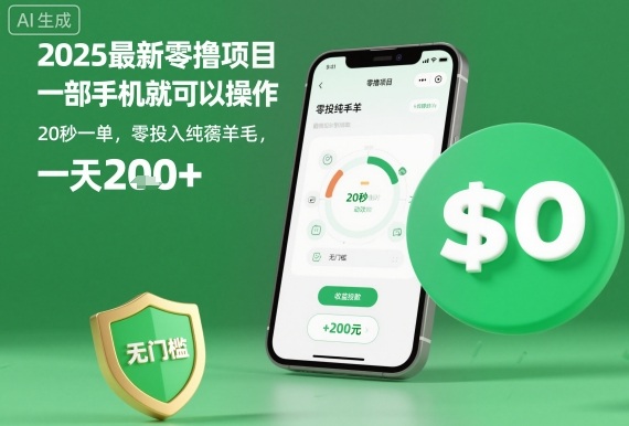 2025最新零撸项目，一部手机就可以操作，20秒一单，零投入纯薅羊毛，无门槛，一天200+【揭秘】-朽念云创