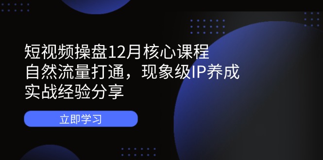 短视频操盘12月核心课程:自然流量打通,现象级IP养成,实战经验分享-朽念云创