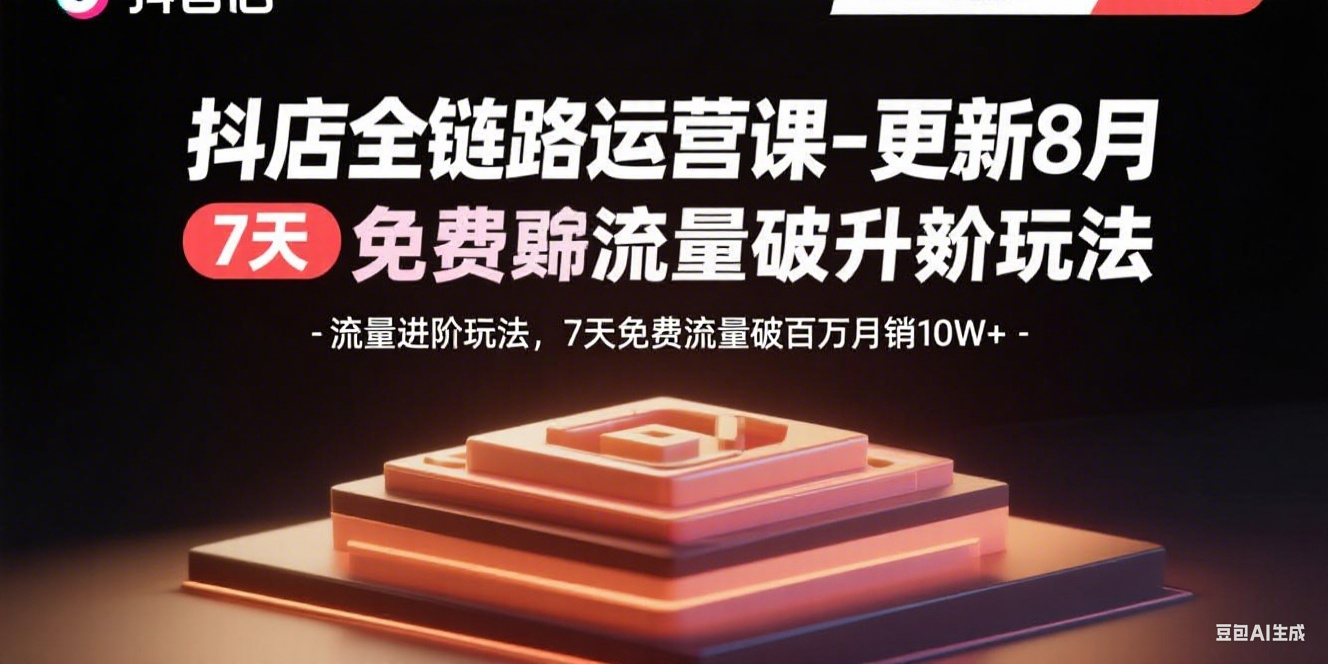 抖店全链路运营课-更新8月：流量进阶玩法，7天免费流量破百万月销10W+-朽念云创