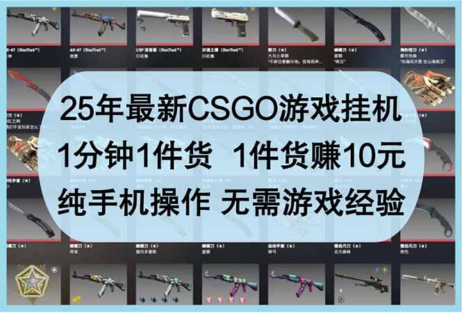 25年最新CSGO游戏挂机，1分钟1件货，1件货赚10元 纯手机操作 无需游戏经验-朽念云创