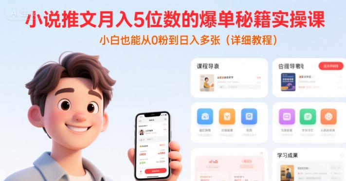 小说推文月入5位数的爆单秘籍实操课,,小白也能从0粉到日入多张(详细教程)-朽念云创