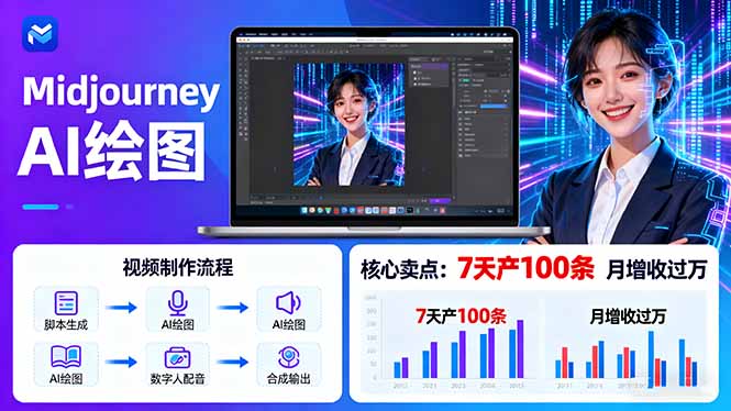 AI绘图照片开口说话视频制作：Midjourney+数字人，7天产100条月增收过万-朽念云创