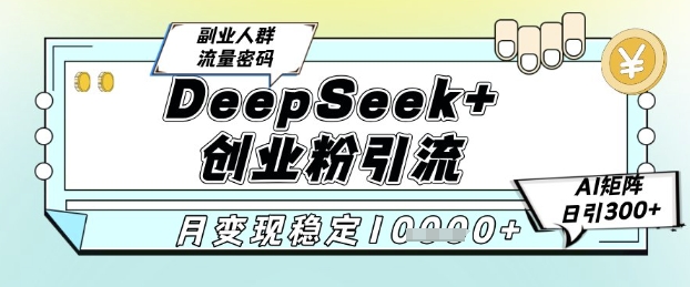 DeepSeek+创业粉精准引流，全新分享课4.0玩法，AI矩阵日引300+，多种变现方式，稳定月入1W-朽念云创
