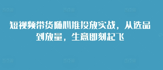短视频带货随心推投放实战，从选品到放量，生意即刻起飞-朽念云创