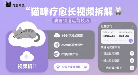 猫咪疗愈长视频拆解 &油管频道运营技巧-朽念云创