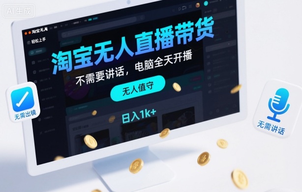 淘宝无人直播带货，不需要出镜，不需要讲话，电脑全天开播，轻松上手，日入1k+【揭秘】-朽念云创