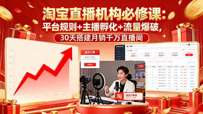 淘宝直播机构必修课:平台规则/主播孵化/流量爆破,30天搭建月销千万直播间-朽念云创