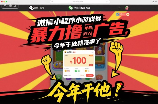 微信小程序小游戏暴力撸广告，单机日入100，今年干他就完事了-朽念云创