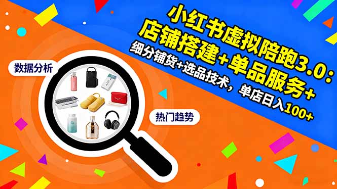 小红书虚拟陪跑3.0：店铺搭建+单品服务+细分铺货+选品技术，单店日入100+-朽念云创