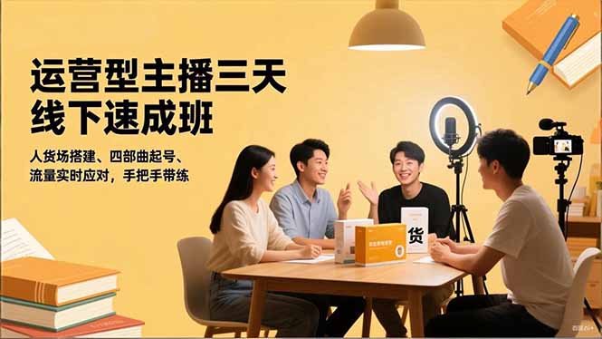 运营型主播三天线下班，人货场搭建,四部曲起号,流量实时应对，手把手带练-朽念云创