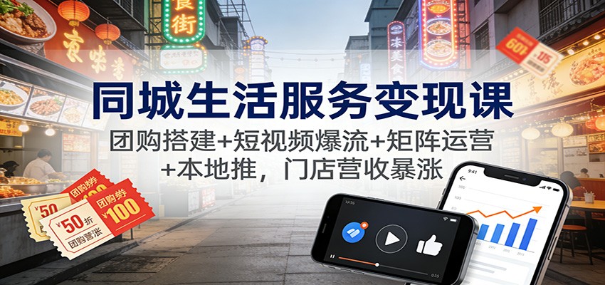 同城生活服务变现课：团购搭建+短视频爆流+矩阵运营+本地推，门店营收暴涨-朽念云创