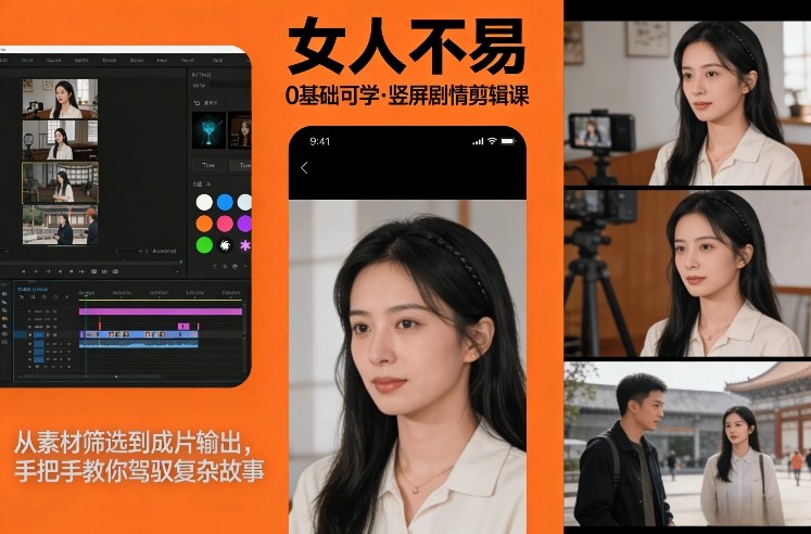 0基础可学！《女人不易》竖屏剧情剪辑课，从素材筛选到成片输出，手把手教你驾驭复杂故事-朽念云创