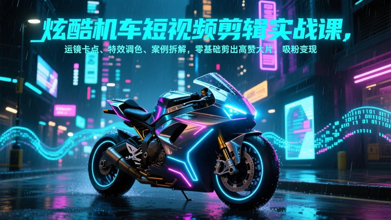 炫酷机车短视频剪辑实战课，运镜卡点、特效调色、案例拆解，零基础剪出高赞大片，吸粉变现-朽念云创