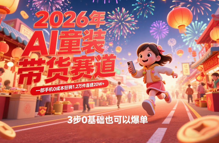 AI童装新春带货赛道，一部手机0成本狂销1.2万件喜提20W+，3步0基础也可以爆单-朽念云创