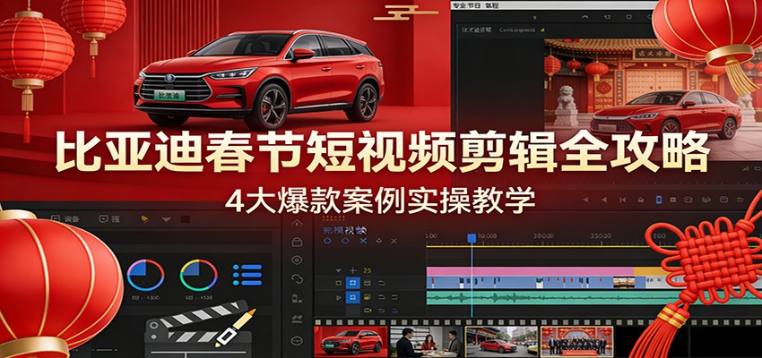 比亚迪春节短视频剪辑全攻略，4大爆款案例实操教学-朽念云创