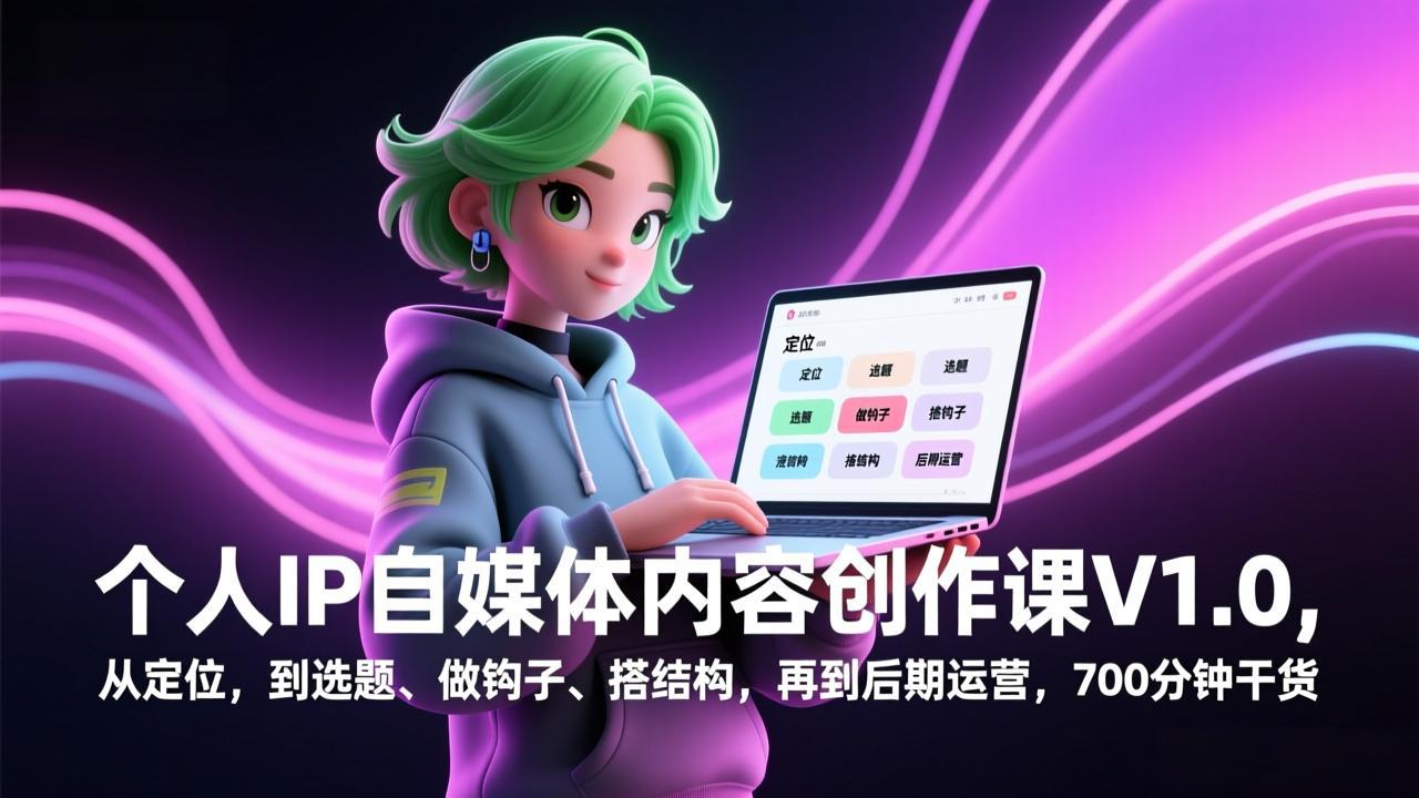 个人IP自媒体内容创作课V1.0，从定位，到选题、做钩子、搭结构，再到后期运营，700分钟干货-朽念云创