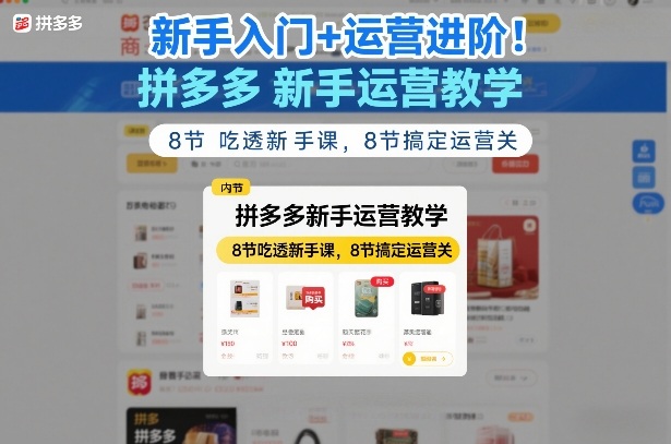 新手入门+运营进阶！拼多多新手运营教学，8节吃透新手课，8节搞定运营关-朽念云创