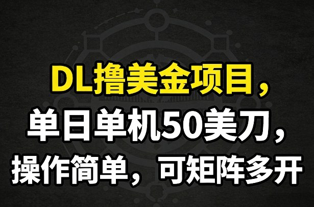DL撸美金项目，单日单机50美刀，操作简单，可矩阵多开-朽念云创