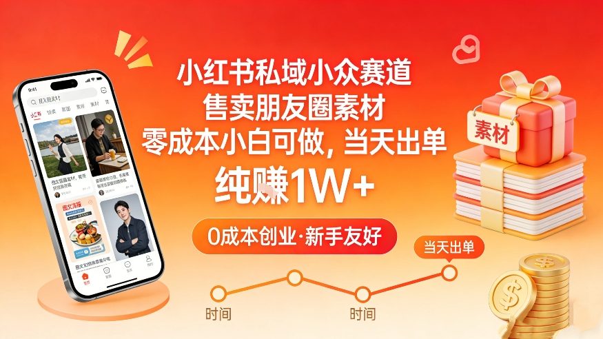 小红书私域小众赛道，售卖朋友圈素材，零成本小白可做，当天出单，月入1W+-朽念云创
