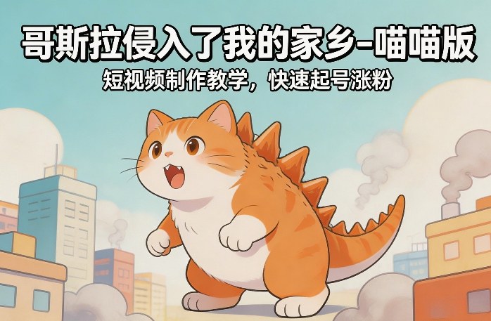 哥斯拉侵入了我的家乡–喵喵版短视频制作教学，快速起号涨粉-朽念云创