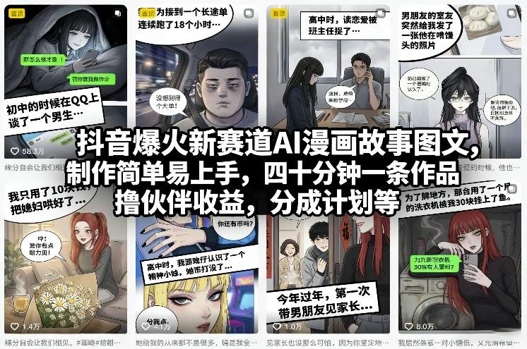 抖音爆火新赛道AI漫画故事图文，制作简单易上手，四十分钟一条作品，撸伙伴收益，分成计划等-朽念云创