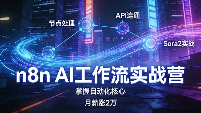 n8n AI工作流实战营，节点处理+API连通+Sora2实战，掌握自动化核心月薪涨2万-朽念云创