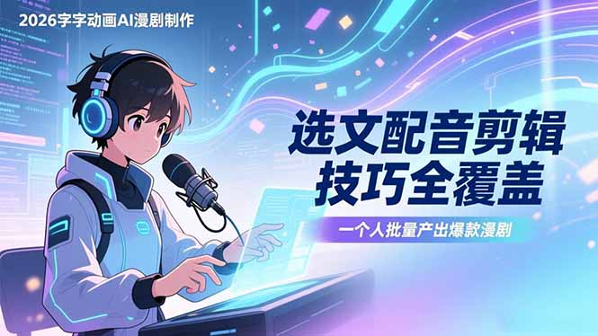 2026字字动画AI漫剧制作-1期，选文配音剪辑技巧全覆盖，一个人就能批量产出爆款漫剧-朽念云创