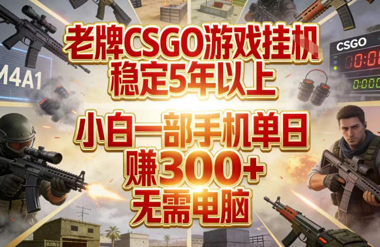 老牌CSGO游戏挂G，稳定5年以上，小白一部手机单日賺3张+，无需电脑【揭秘】-朽念云创