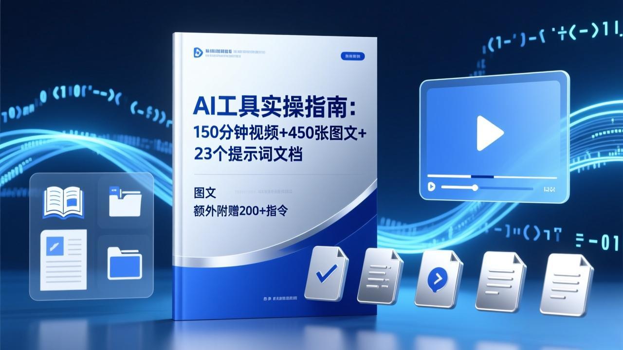 AI工具实操指南：150分钟视频+450张图文+23个提示词文档，额外附赠200+指令-朽念云创