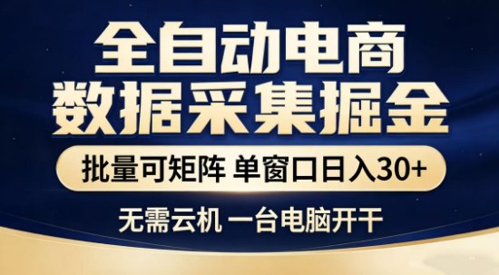 独家电商数据全自动采集项目，批量可矩阵，单窗口轻松日入3张+【揭秘】-朽念云创