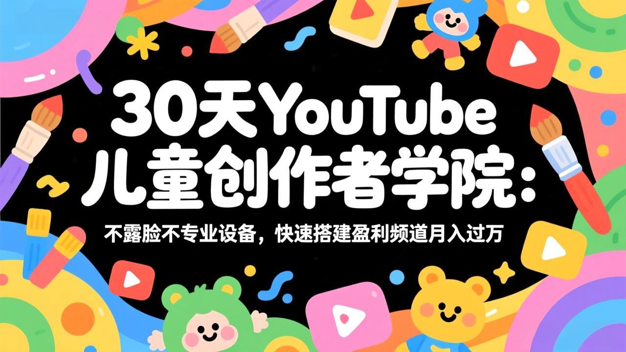 30天YouTube儿童创作者学院：不露脸不专业设备，快速搭建盈利频道月入过万-朽念云创