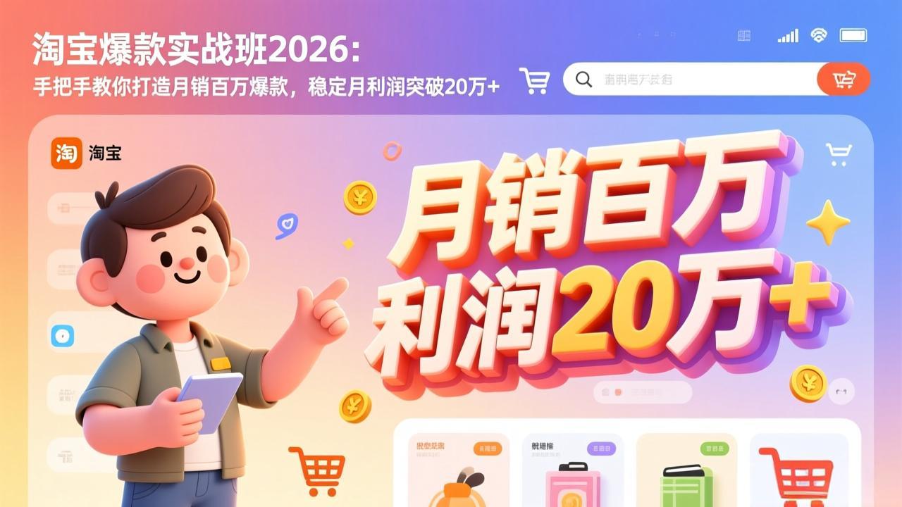 淘宝爆款实战班-2026年3月更新：手把手教你打造月销百万爆款，稳定月利润突破20万+-朽念云创