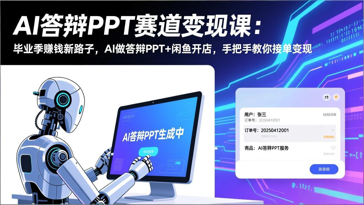 AI答辩PPT赛道变现课：毕业季赚钱新路子，AI做答辩PPT+闲鱼开店，手把手教你接单变现-朽念云创