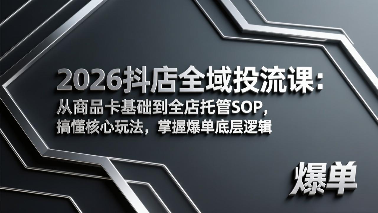 2026抖店全域投流课：从商品卡基础到全店托管SOP，搞懂核心玩法，掌握爆单底层逻辑-朽念云创