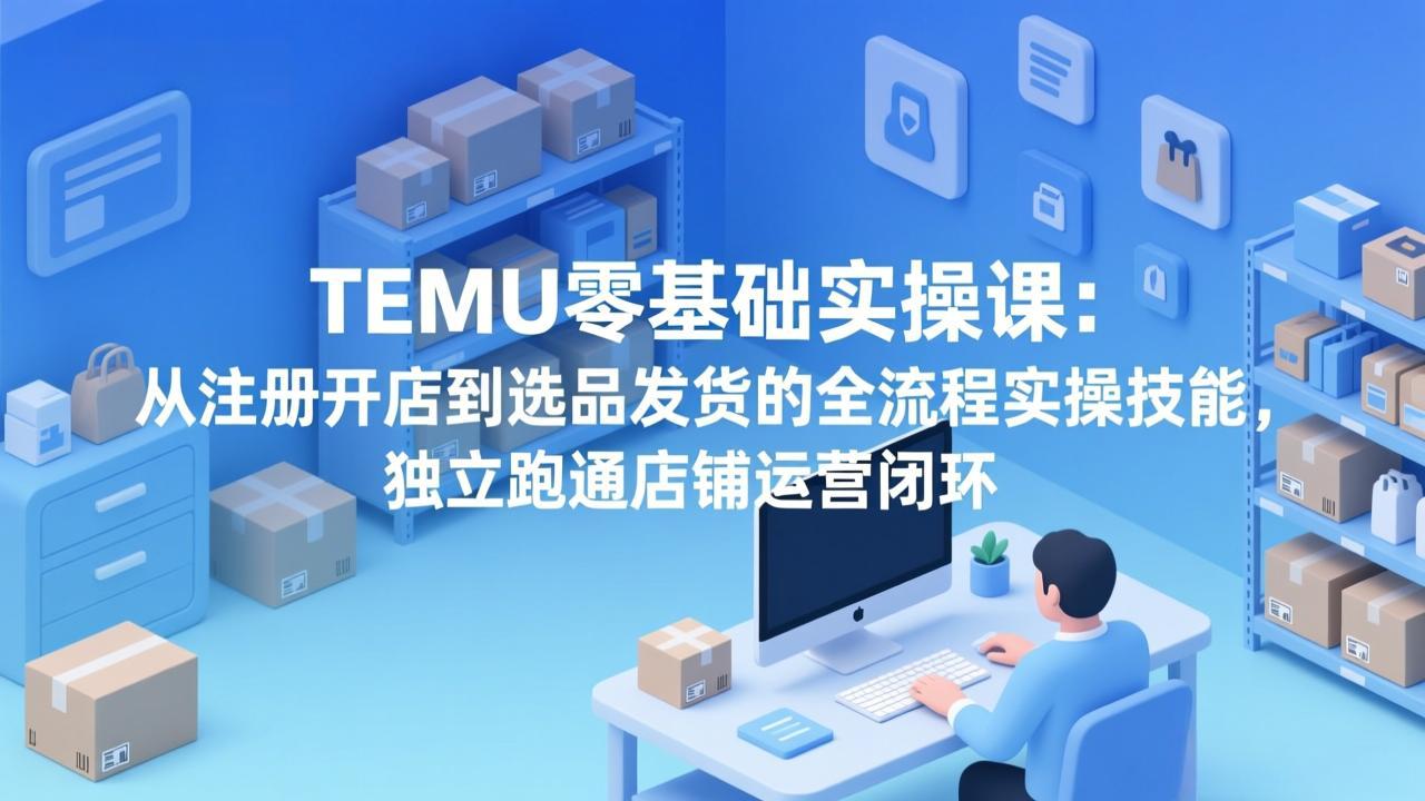 TEMU零基础实操课：从注册开店到选品发货的全流程实操技能，独立跑通店铺运营闭环-朽念云创