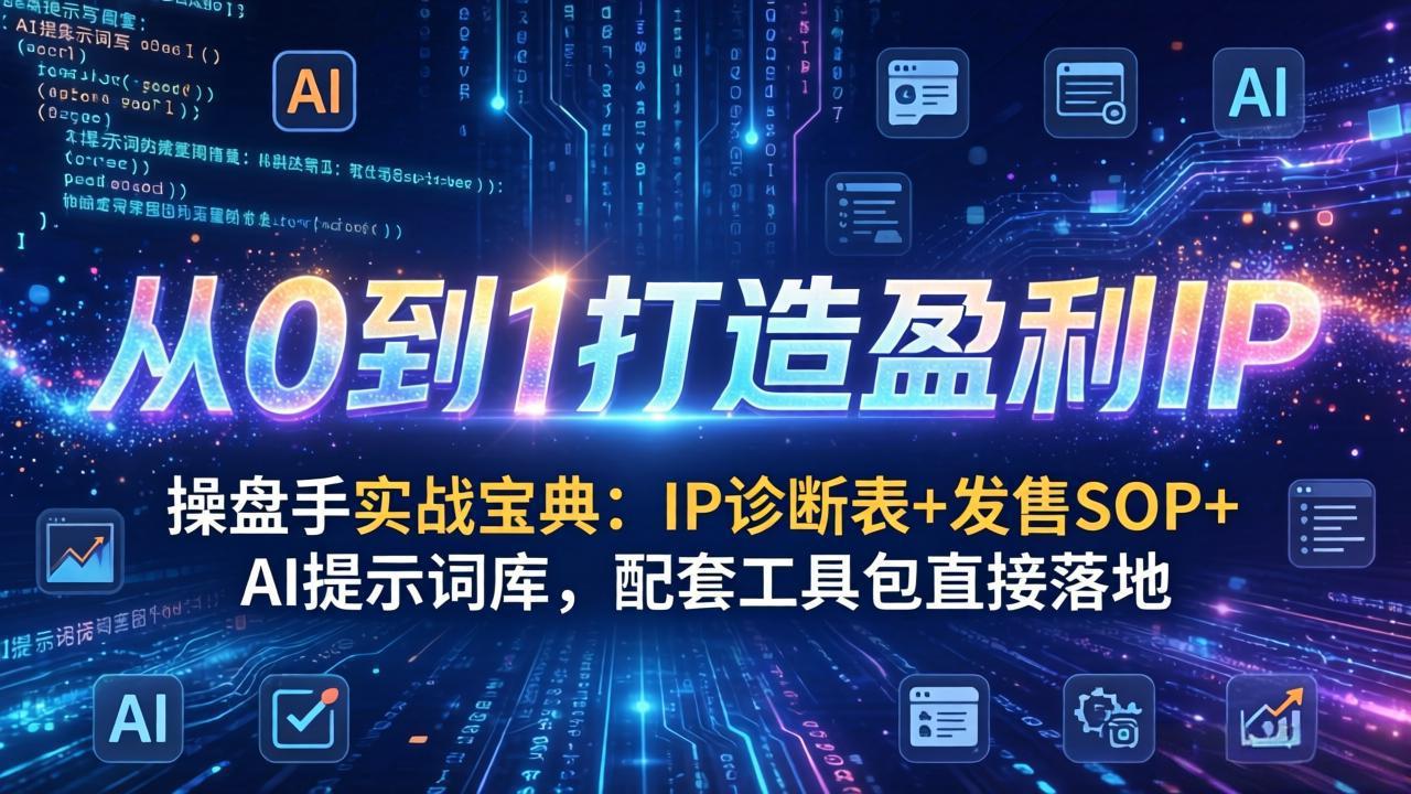操盘手实战宝典：IP诊断表+发售SOP+AI提示词库，配套工具包直接落地，从0到1打造盈利IP-朽念云创