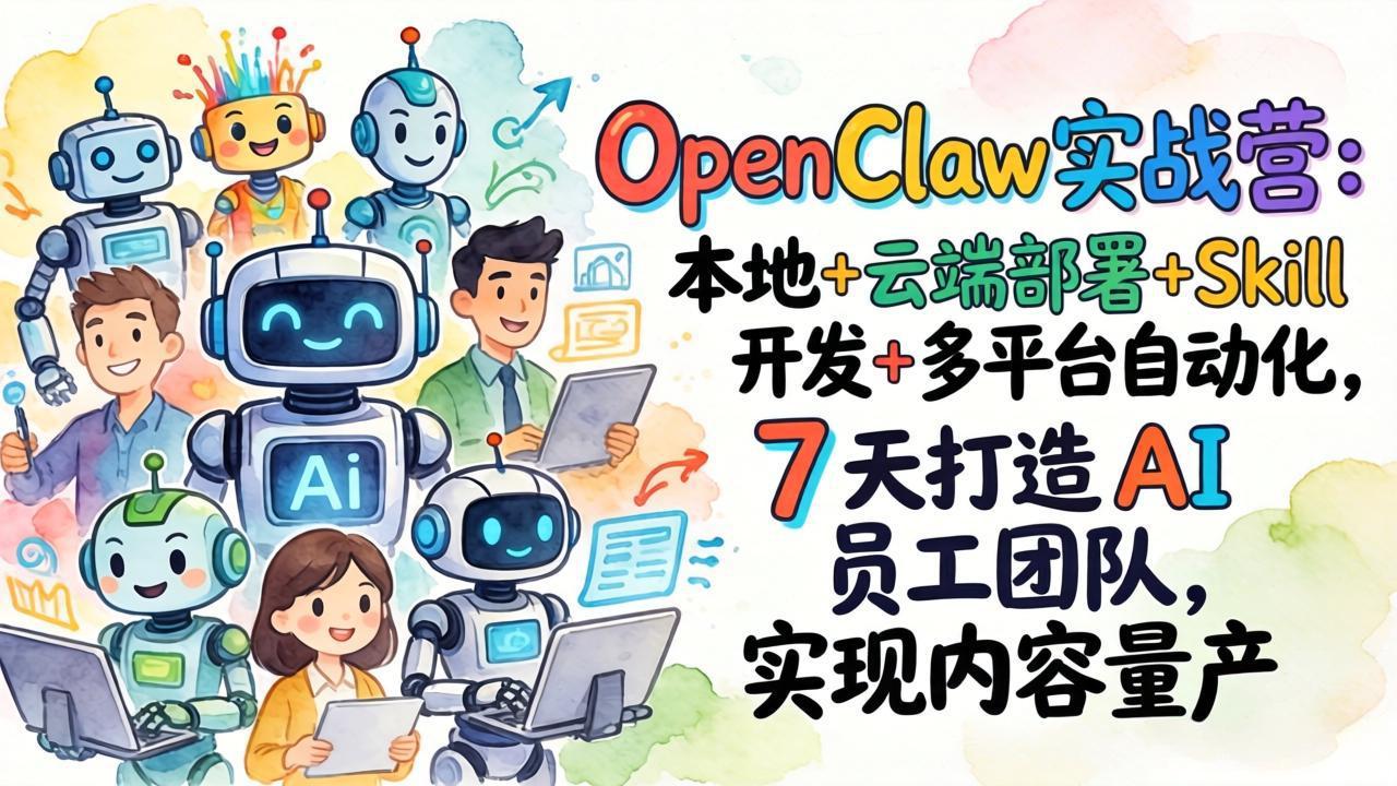 OpenClaw实战营：本地+云端部署+Skill开发+多平台自动化，7 天打造 AI 员工团队，实现内容量产-朽念云创