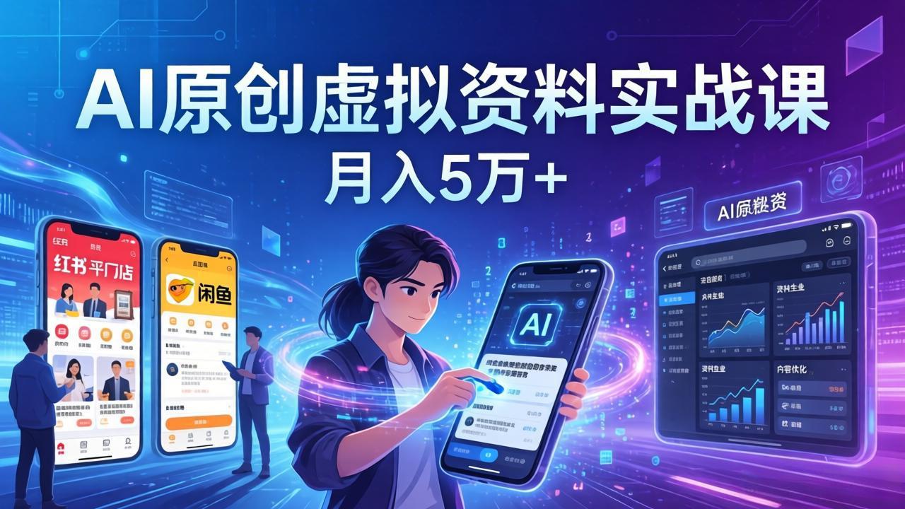 AI原创虚拟资料实战课:2026新机会,小红书闲鱼开店,普通人用AI轻松变现,月入5万+-朽念云创
