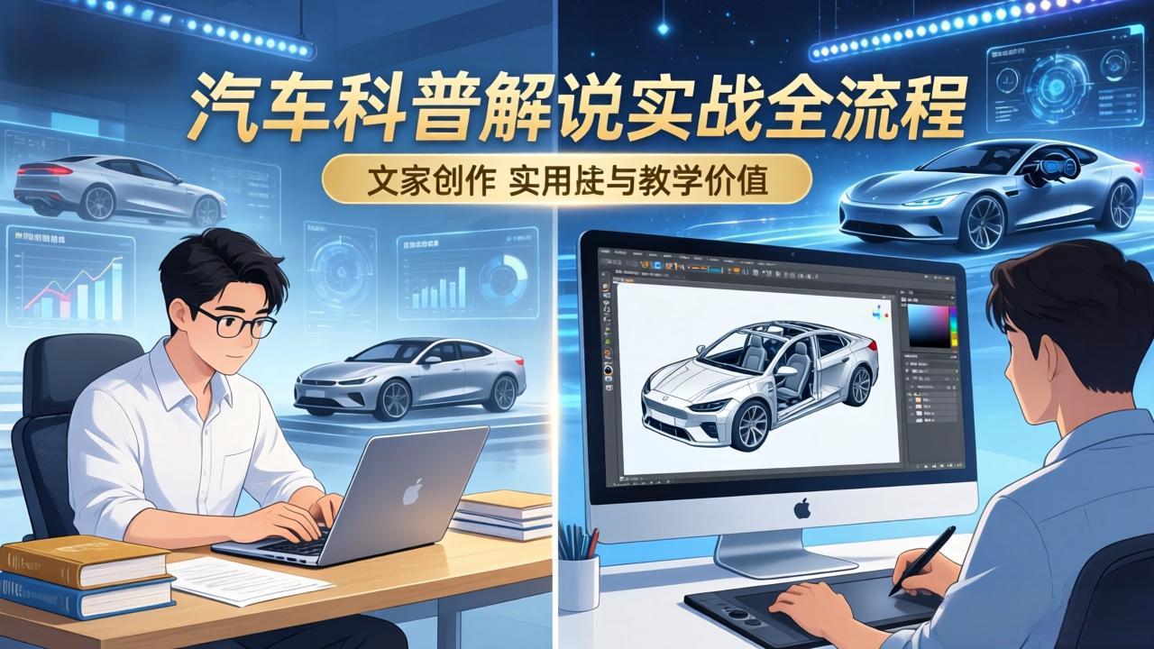 抖音汽车科普解说实战：文案+动画+画面处理+去水印全流程，打造专业汽车科普视频-朽念云创