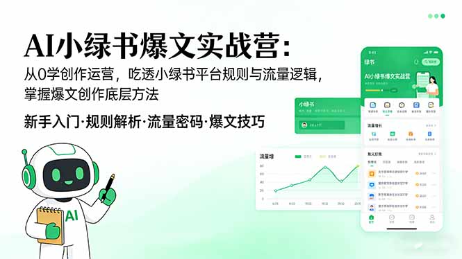 AI 小绿书爆文实战营：从0学创作运营，吃透小绿书平台规则与流量逻辑，掌握爆文创作底层方法-朽念云创